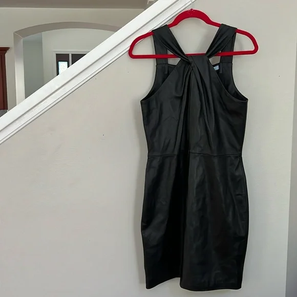 Antonio Melani Jessica Twisted Halter Neck Genuine Leather Sheath Mini Dress - Picture 2 of 16